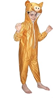 Kaku Fancy Dresses Fleece Pig Farm Animal Costume For Kids - Brown, 3-4 Years | Animal Fancy Dress For Boys & Girls