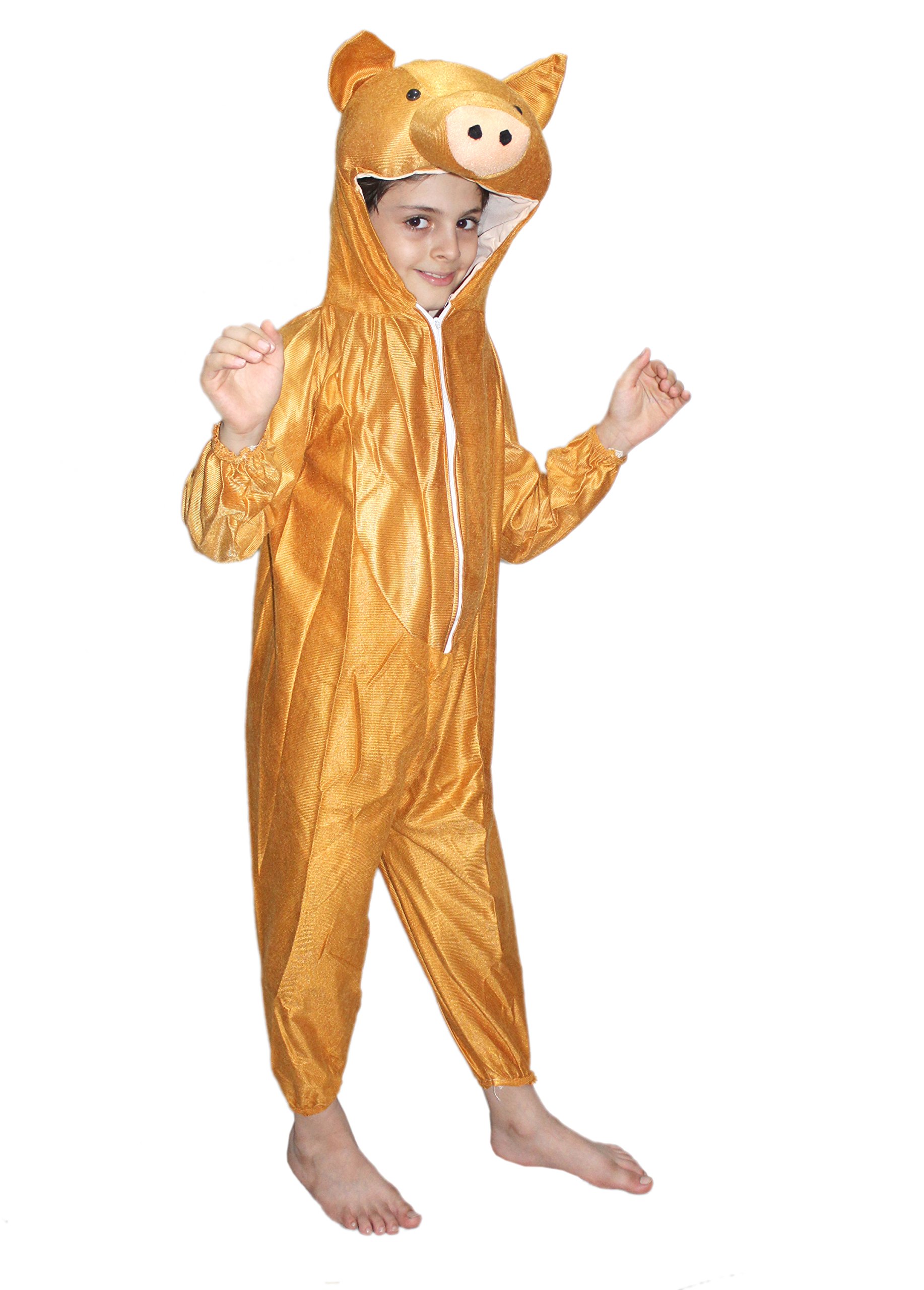 Kaku Fancy Dresses Fleece Pig Farm Animal Costume For Kids - Brown, 3-4 Years | Animal Fancy Dress For Boys & Girls