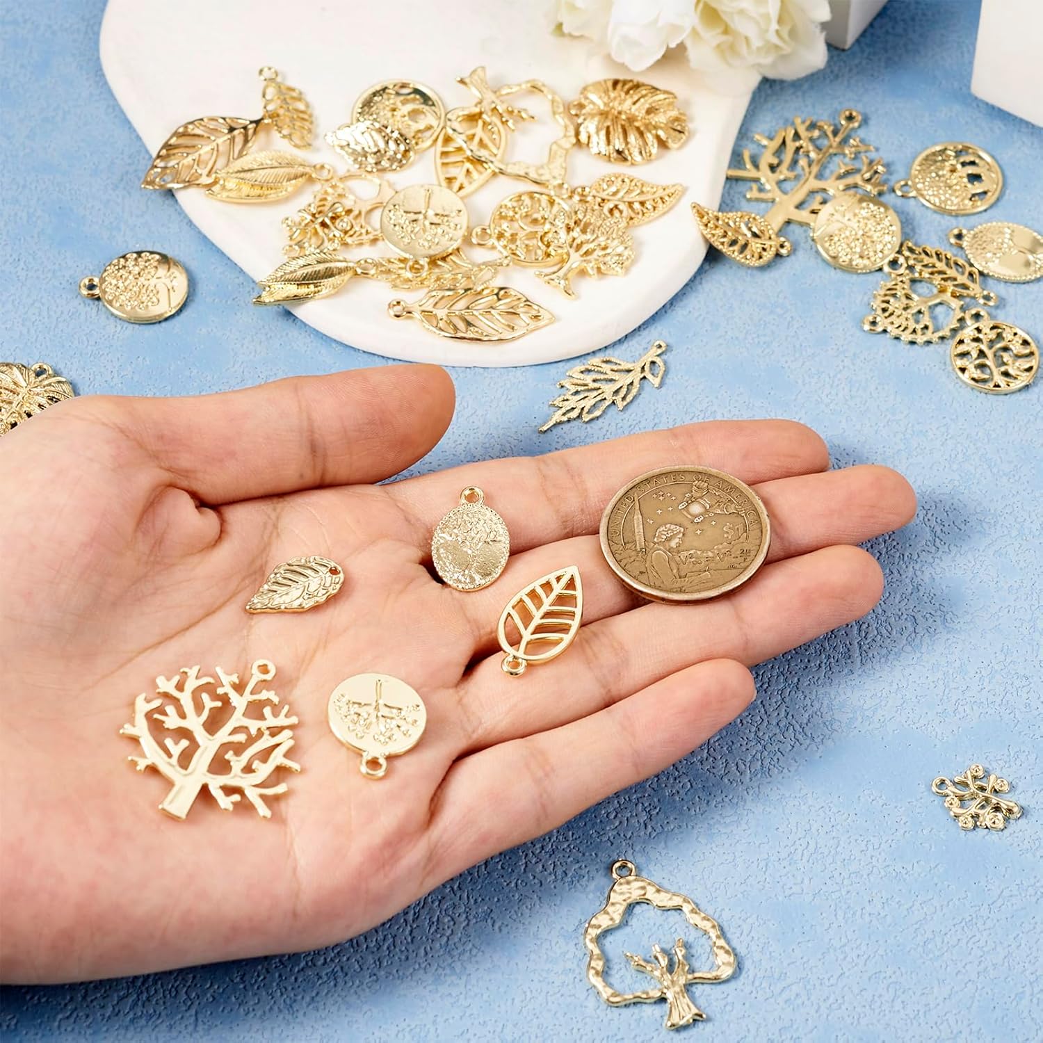 18 Styles Tree Leaf Charms Tibetan Branch Leaves Charms Metal Leaf Filigree Pendants Antique Gold Vintage Leaf Pendants for Earring Bracelet Necklace Kaychain Jewelry Making 36pcs - Image 6