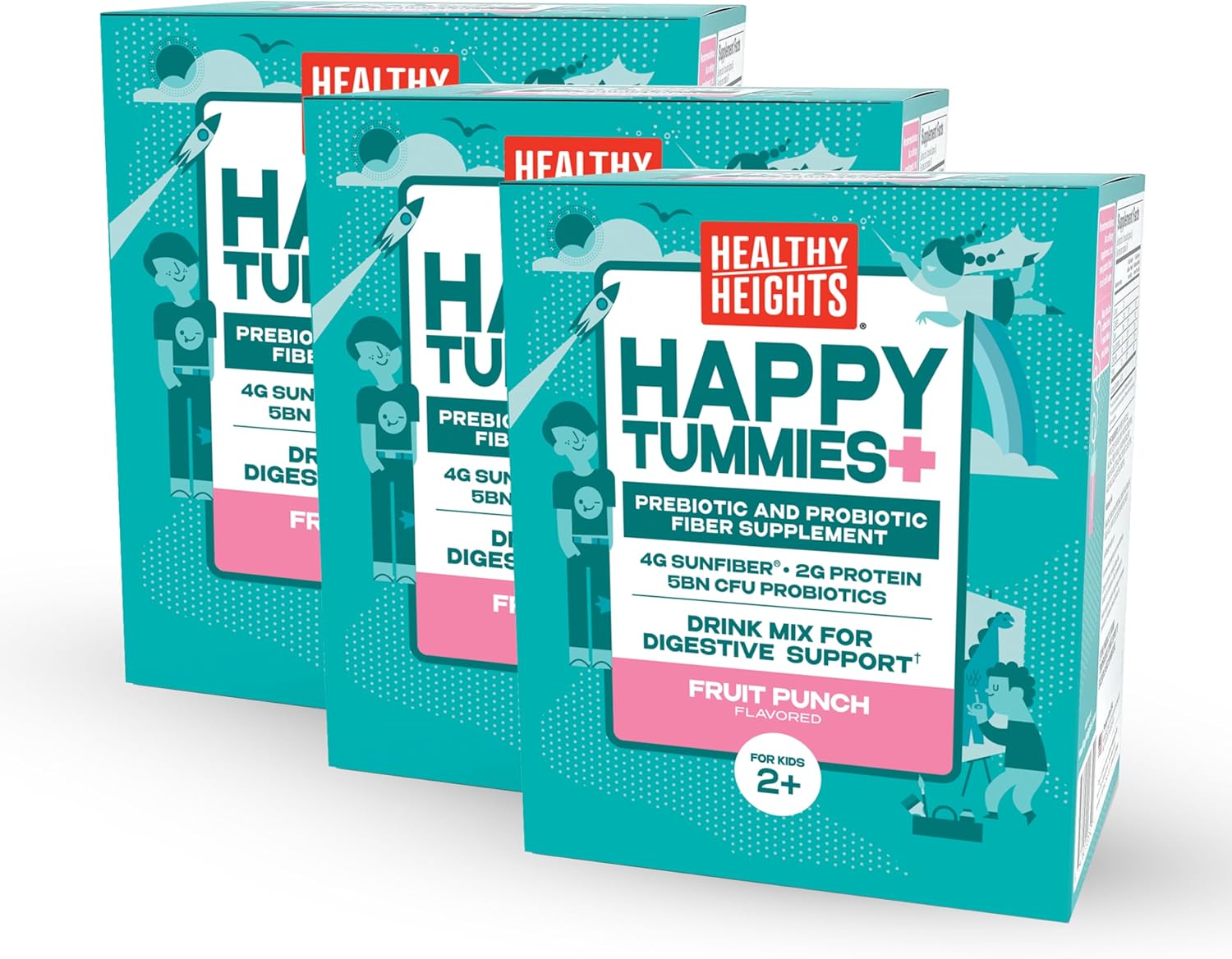 Healthy Heights Happy Tummies Prebiotic and Probiotic Fiber Supplement for Kids Ages 2+, 3 Pack