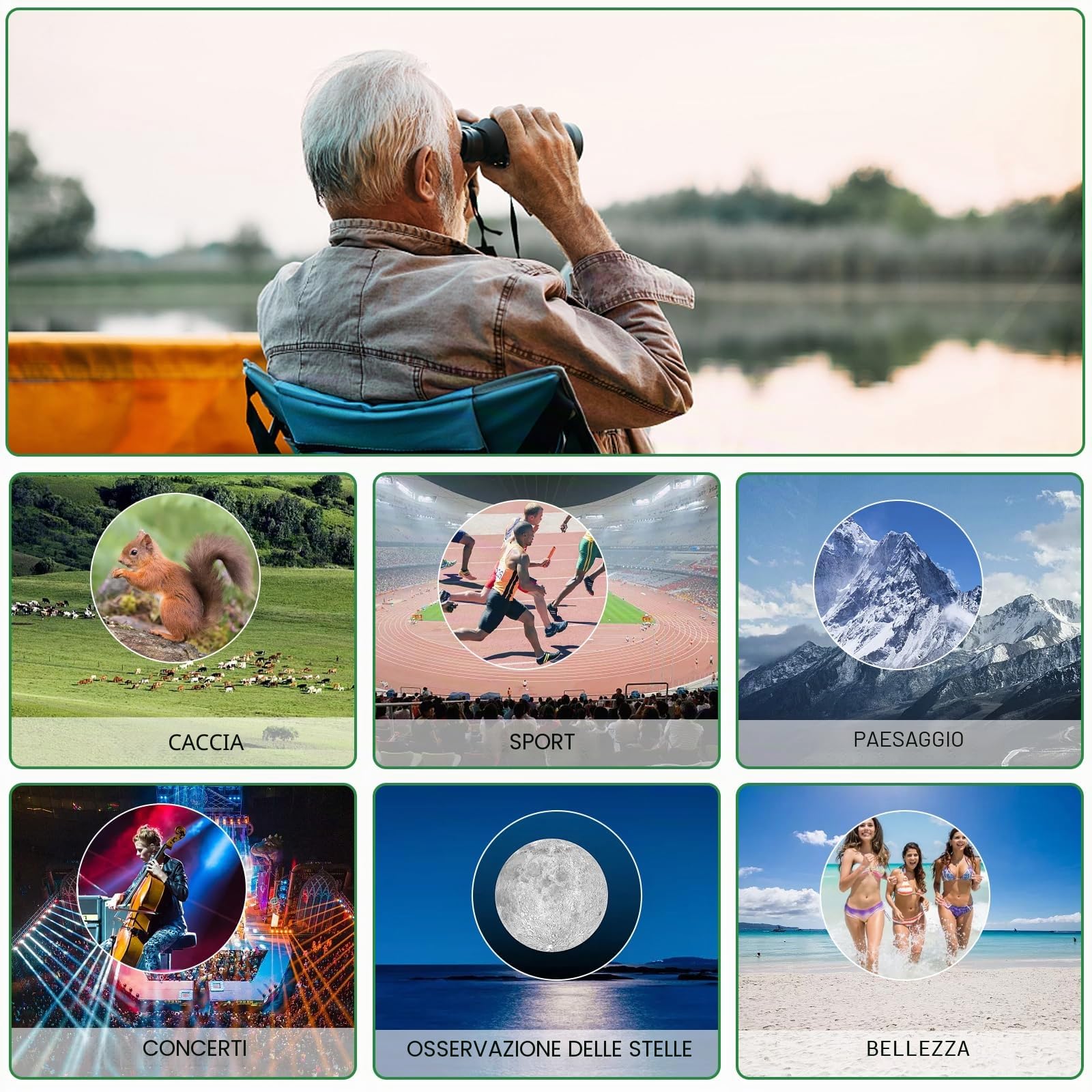Binocolo 20x50 per Adulti, Binocolo Impermeabile HD con Prisma BAK4 e Lente FMC, Telescopio Binoculare Portatile per Birdwatching, Calcio, Escursioni, Concerti.