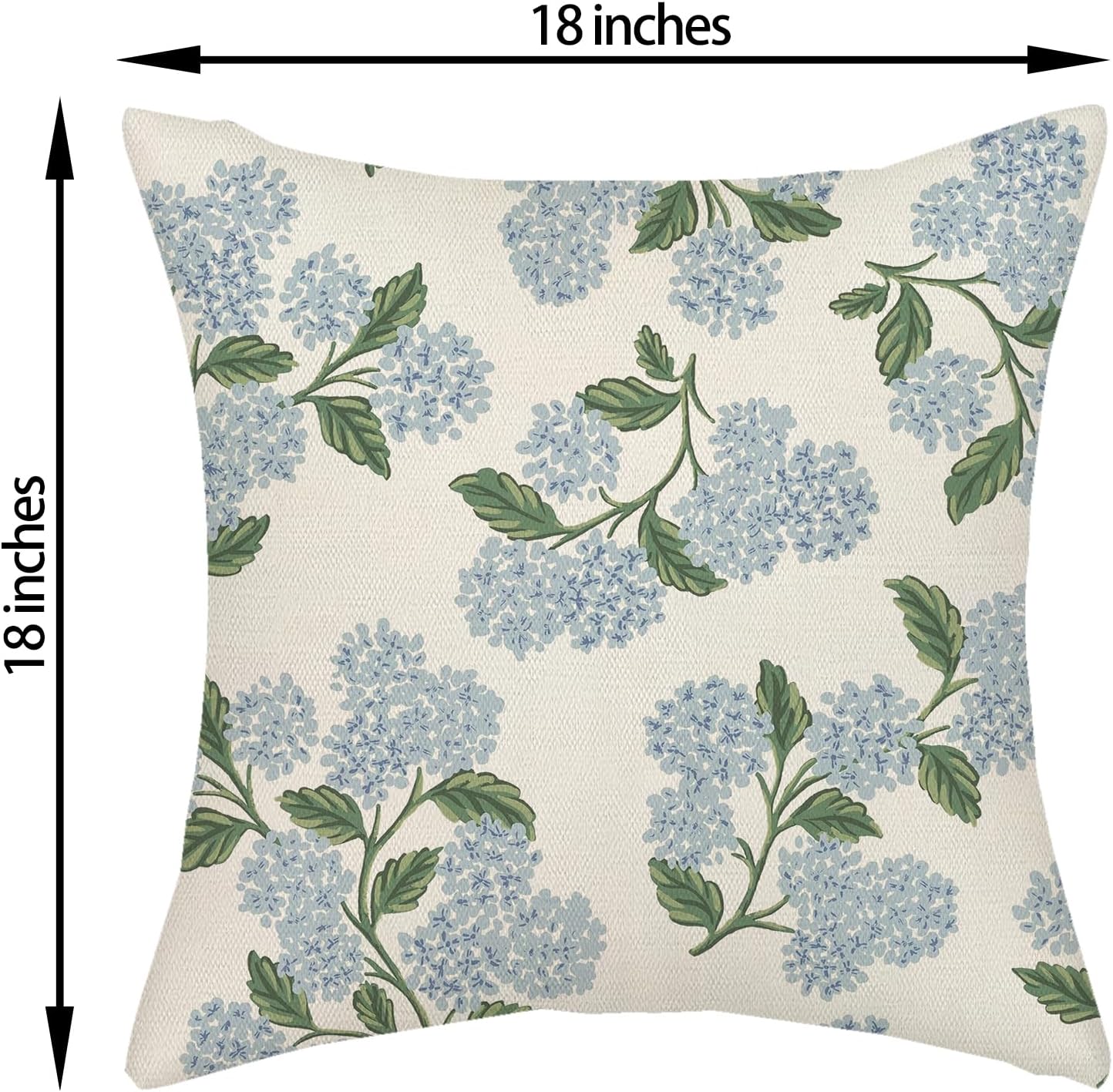 Spring Pillow Covers 18x18 Inch 2 Pcs Blue Green Hydrangea Flower Decor Throw Pillows Vintage Floral Seasonal Summer Outdoor Decoration Pillowcase Linen Cushion Cover for Couch Sofa - Image 6