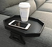 Vista 2 de Mesa con clip para brazo de sofá, bandeja para reposabrazos, soporte para bebidas/control remoto/refrigerios (plástico, negro)