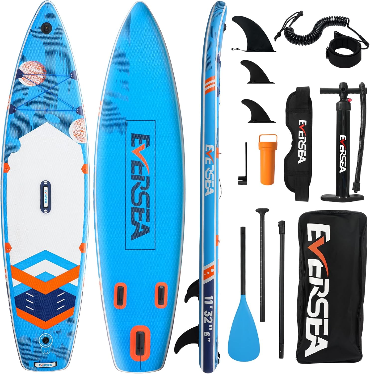 Paddleboard Stand up Paddle Board Inflatable Paddle Board for JP customers Dual-Action Pump Non-Slip EVA Deck Rapid SUP Long distancd Ultra-Light 4 D-Rings 3 fins Material Upgrade 11'×32"×6"(Blue)