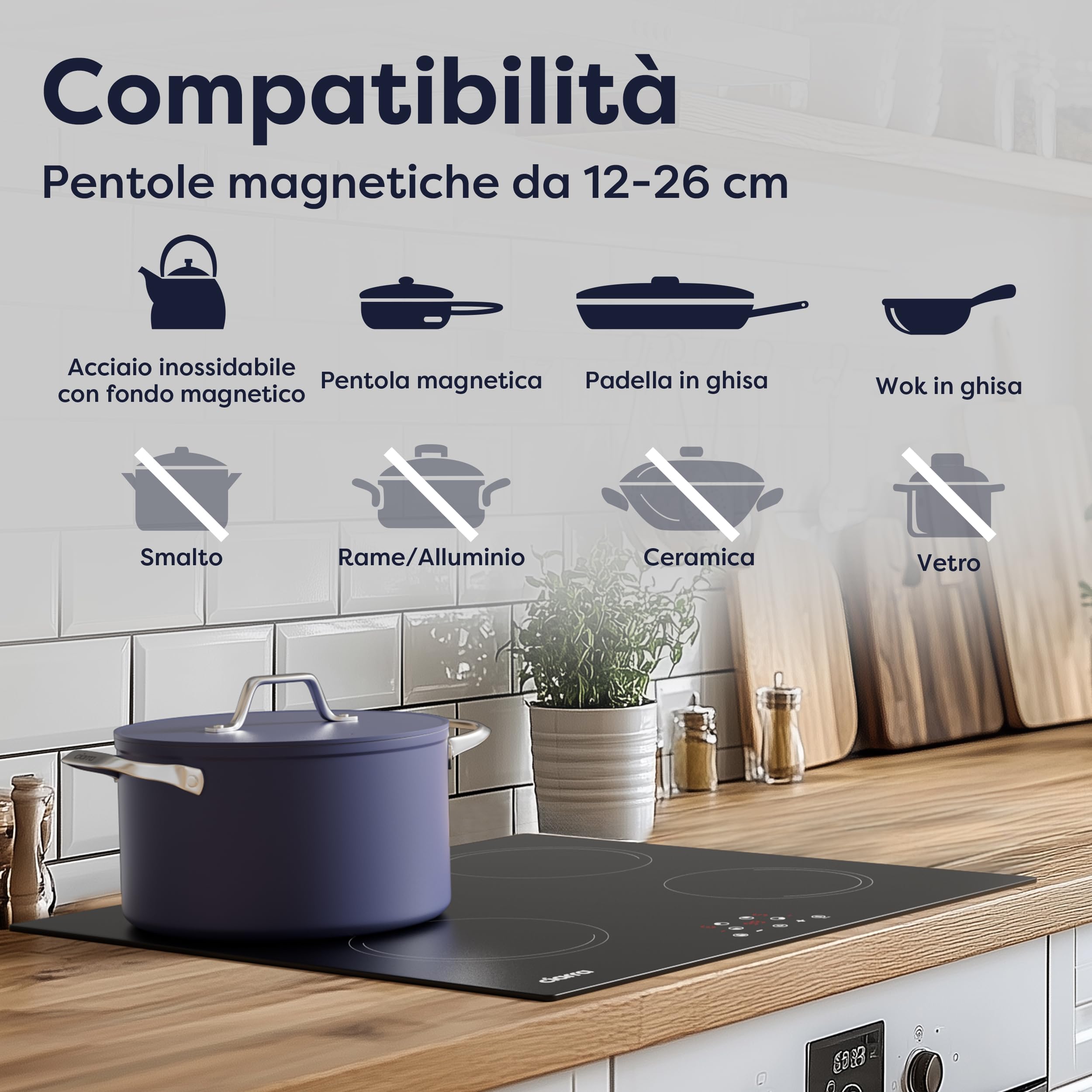 CIARRA Piano Induzione 4 Fuochi, Tavolo Da Piano Cottura Incasso, Controllo Tattile a 9 Livelli, Timer di Cottura - CABBIH4-E