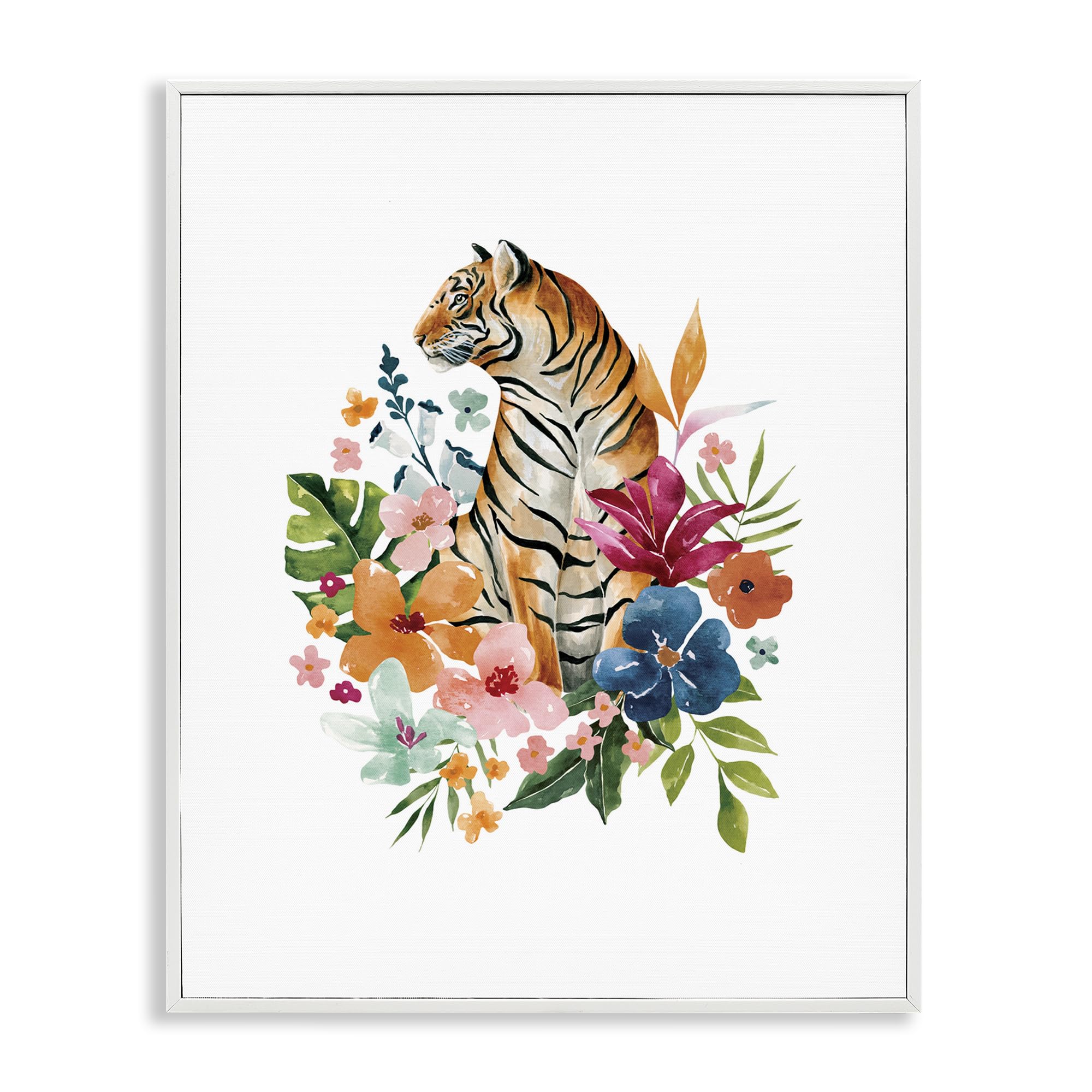 Stupell Industries Coastal White (Textured) Tropical Jungle Tiger Botanical, 24 X 30 Inch Framed Giclée Print