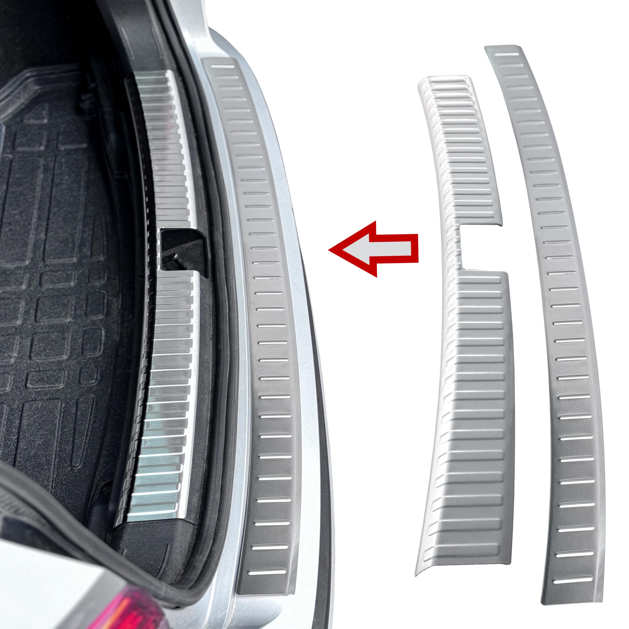 RECAMBO Edelstahl Ladekantenschutz - passend für Seat Ateca | BJ ab 2016 2-teiliges Set in gebürsteter Optik für Stoßstange innen & außen mit strukturierter Oberfläche & Klebemontage