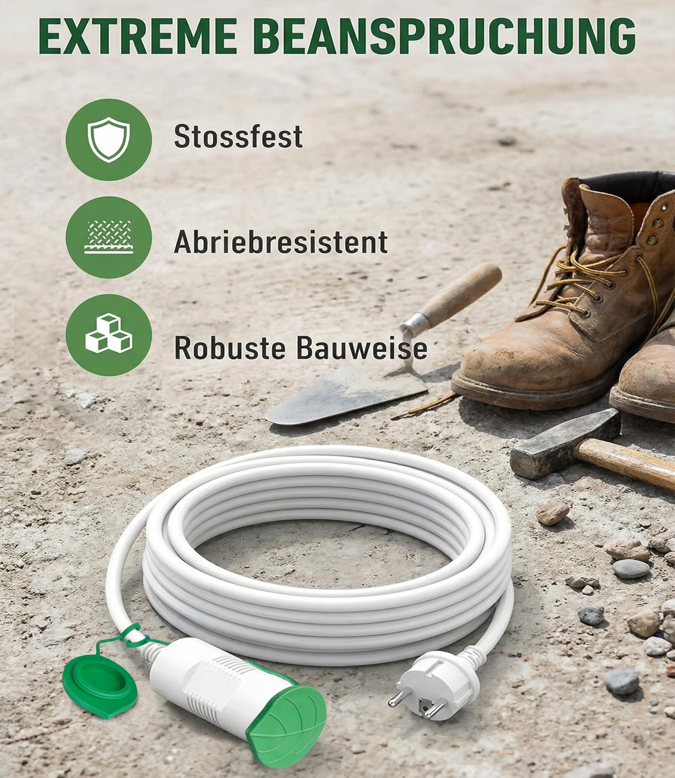 XINWANG 20m IP44 H05VV-F Verlängerungskabel, Weiß, 2 Schuko | H05VV-F 3G1,5mm² mit 2 geschützten Schuko-Steckdosen für zeitweisen Außeneinsatz im Garten, auf Terrasse und bei DIY