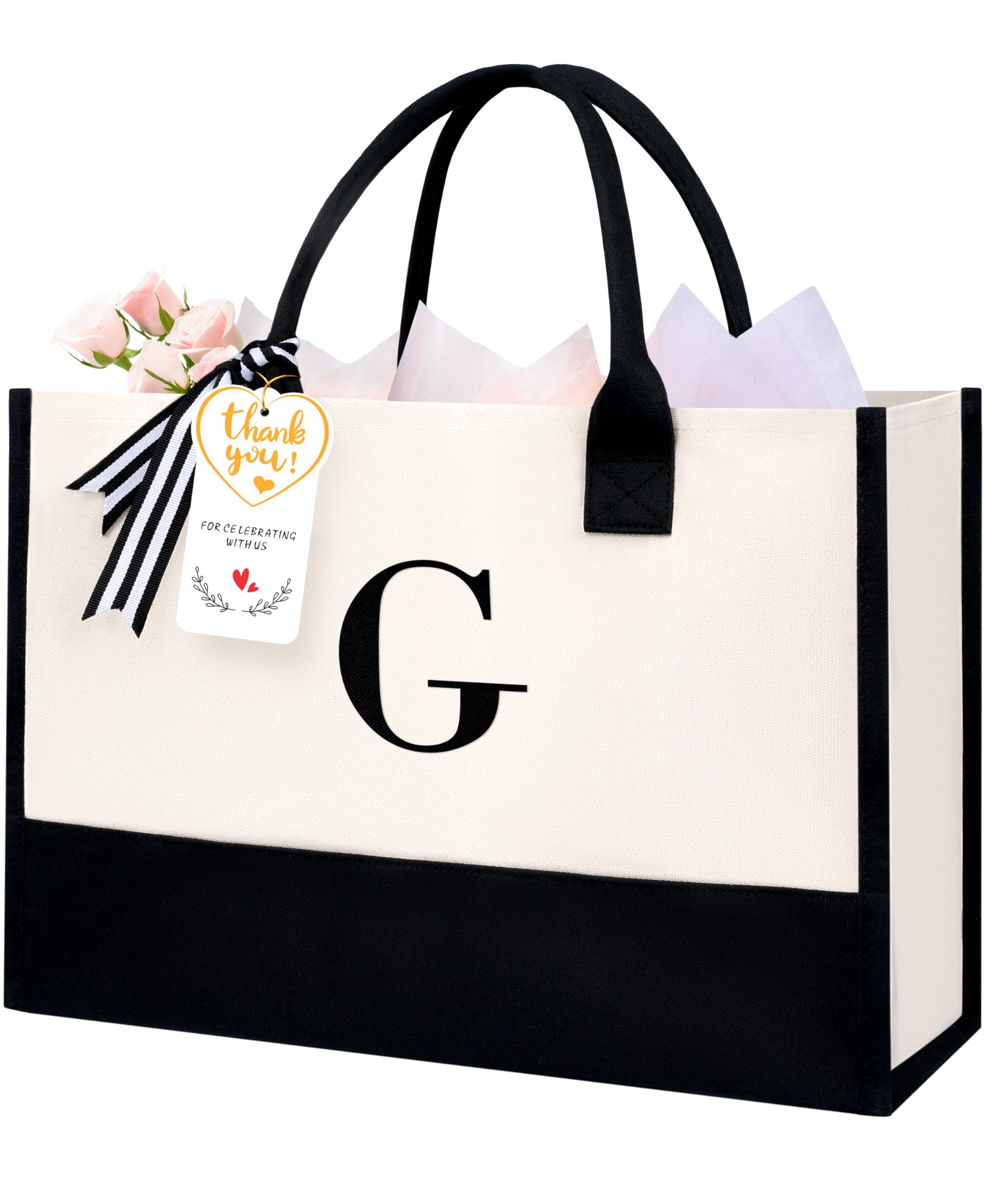 BAGAIL Initial Tote Bag, Personalized Birthday Gifts for Women, Teacher, Friends, Mom, Wedding, Monogrammed Beach Bag
