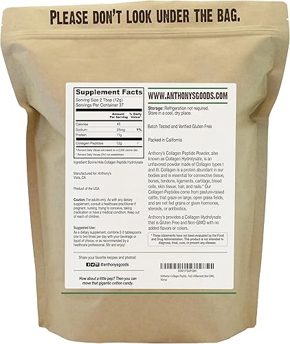 Miniatura 2 de Anthonys Colágeno péptido en polvo 1 libra puro hidrolizado libre de gluten Keto y Paleo amistoso hierba alimentada sin sabor sin OMG