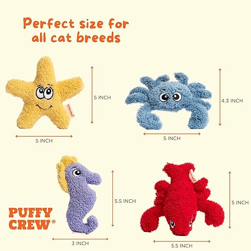 Miniatura 3 de Paquete de 4 juguetes interactivos de peluche para gatos con hierba gatera, juego temático de océano, 5 pulgadas, para gatos de todos los tamaños de