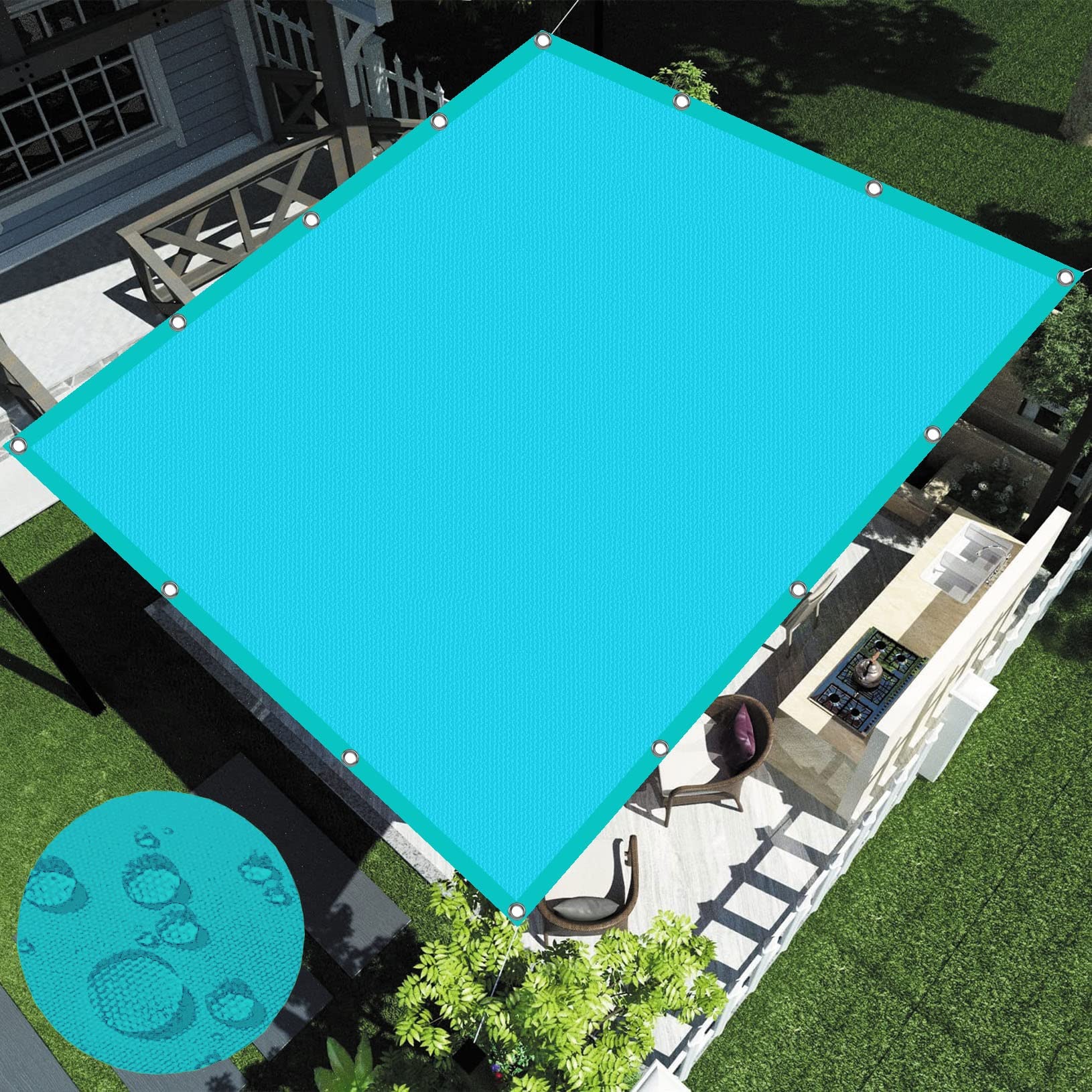 Voile d'ombrage rectangulaire 2.5x4.5m bleu ciel filet protection avec corde