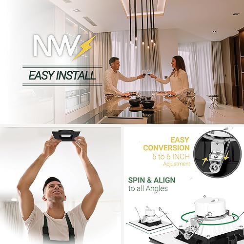 Miniatura 5 de NUWATT Paquete de 4 luces LED cuadradas negras de 6 pulgadas, CCT 2700K3000K3500K4000K5000K seleccionables, 1100 lúmenes, 14 W, regulable,