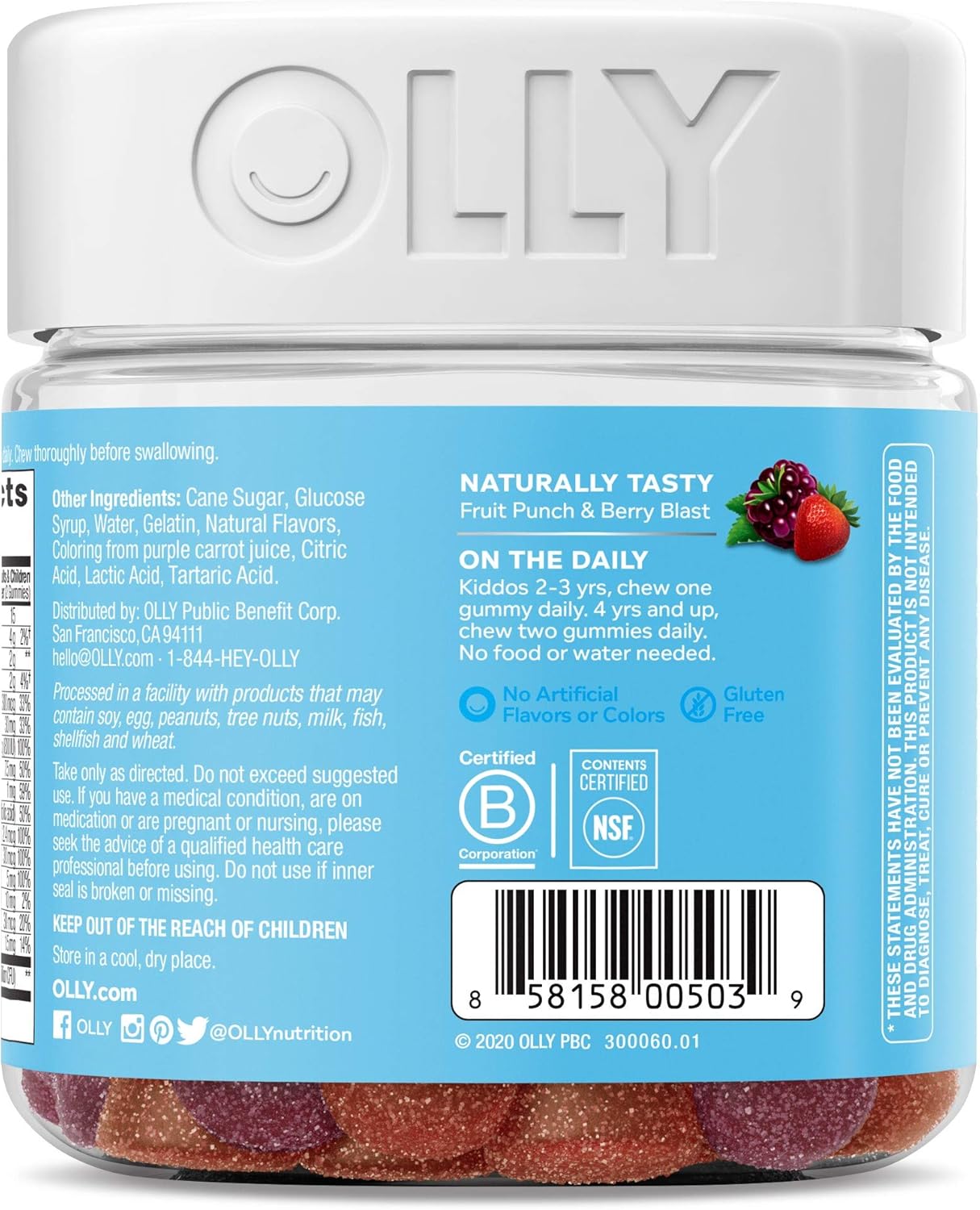 OLLY Kids Multivitamin + Probiotic Gummy, Vitamins A, C, D, E, B, Zinc, Probiotics, Chewable Supplement, Berry Flavor, 70 Count (3 Pack)