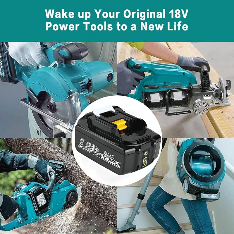 Acumulator de schimb BATTOOL Makita 18V 5000mAh 5.0Ah cu încărcător DC18RC 4A, compatibil cu BL1830B BL1840 BL1850 BL1850B BL1860 BL1860B BL1815 LXT 400