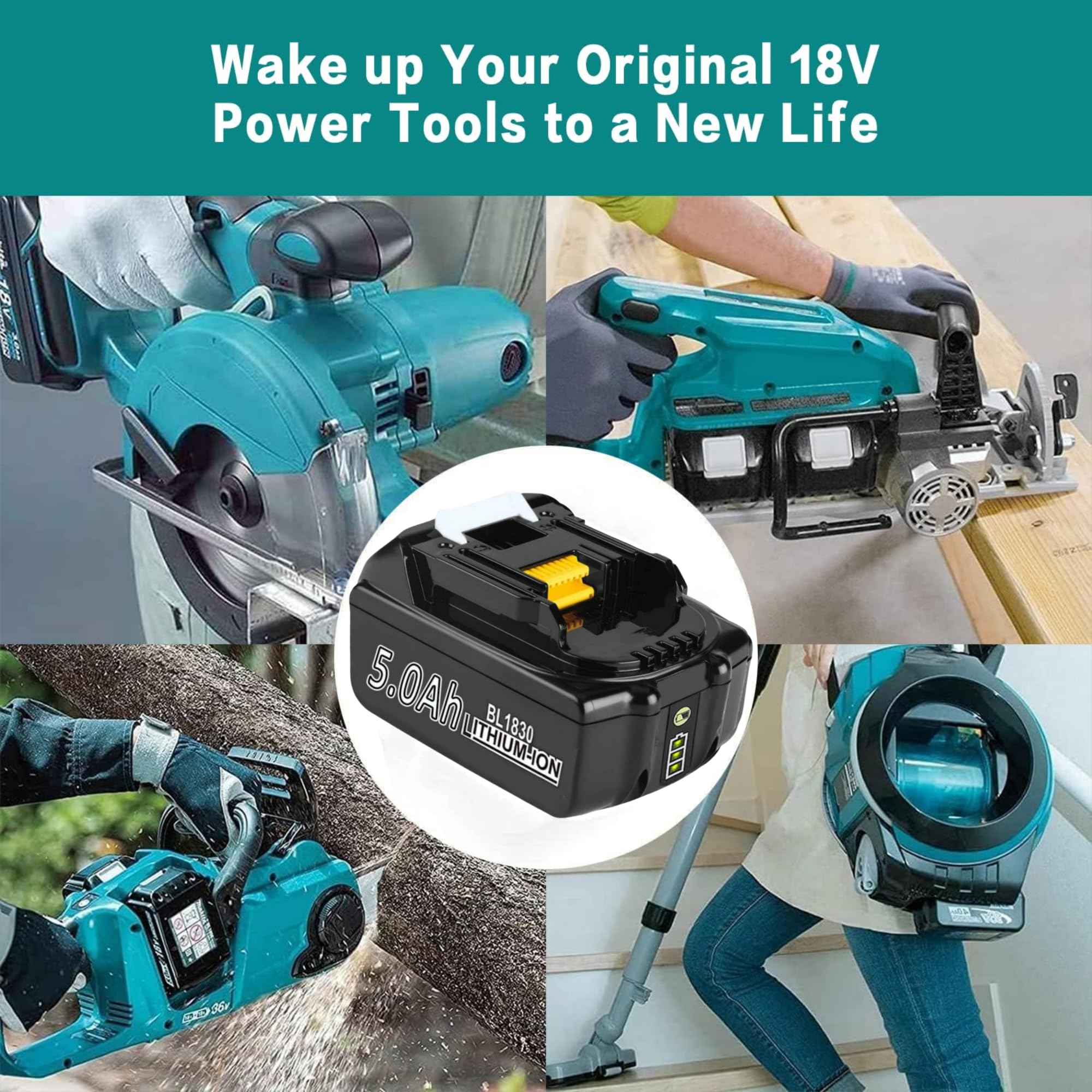 5.0Ah 18v Akku mit Ladegerät Ersatzakku für makita BL1830B BL1840 BL1850 BL1850B BL1860 BL1860B BL1815 LXT-400,18V 5000mAh Ersatzakku mit Netzteil DC18RC 4A