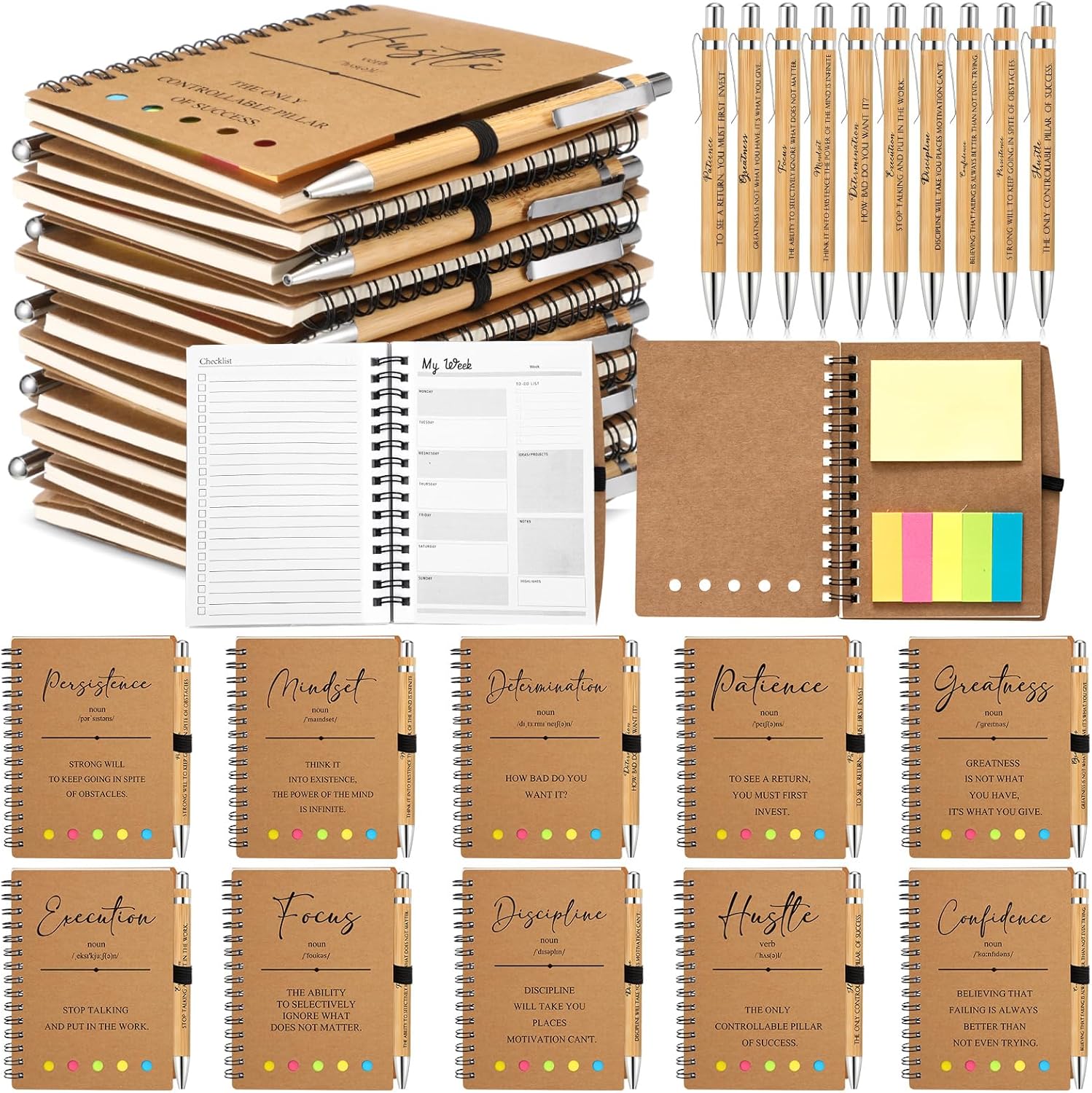 TecUnite Inspirational Phrases Spiral Notebooks with Sticky Notes Pen Bulk to Do List Weekly Goals Motivational Journal Graduation Employee Appreciation Gifts for Teacher Team Coworker Staff(Black)