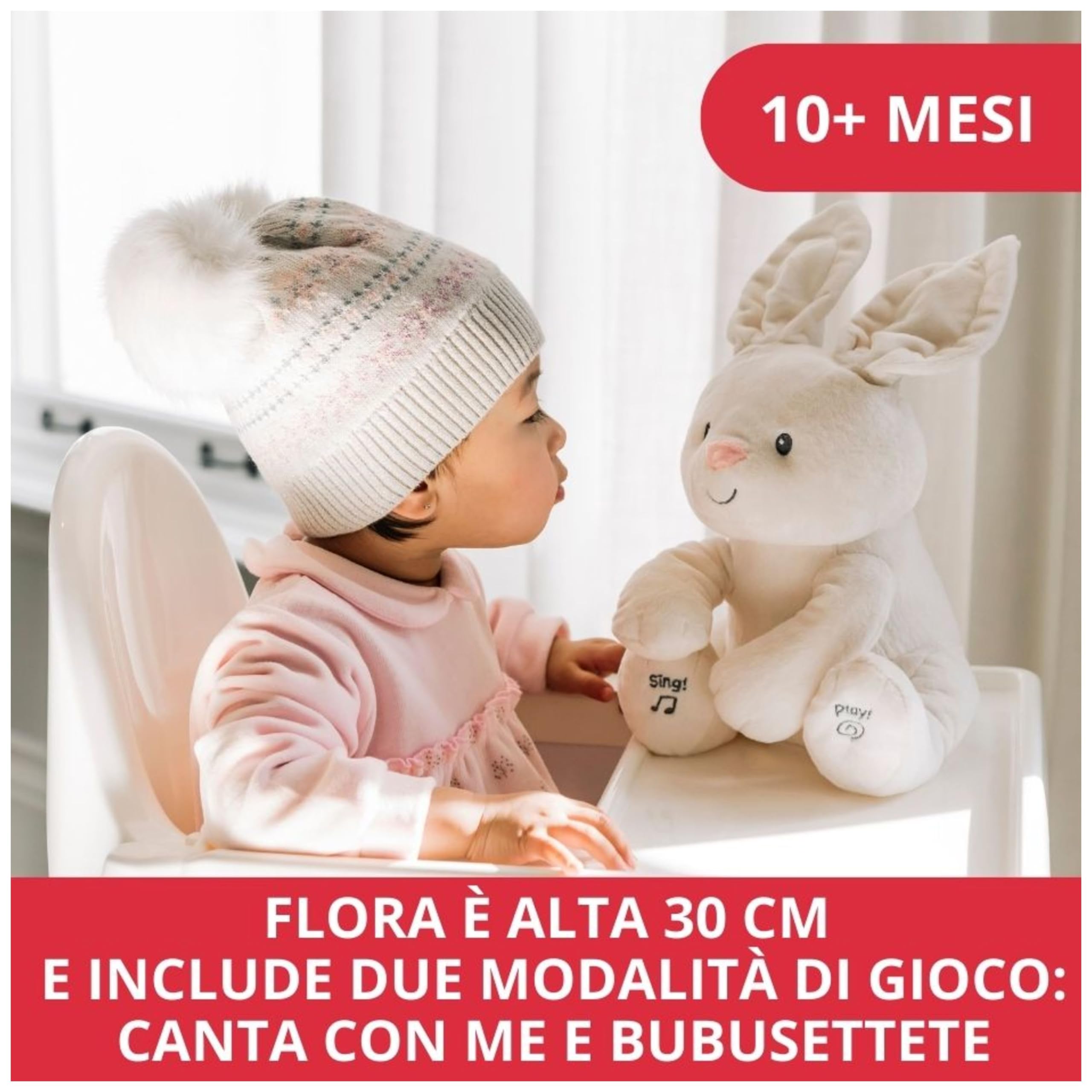 GUND Flora Coniglietto Peluche Interattivo | Canta e Parla in Italiano | Muove Le Orecchie | Peluche di 30.5 cm | Peluche per Bambini da 10 Mesi