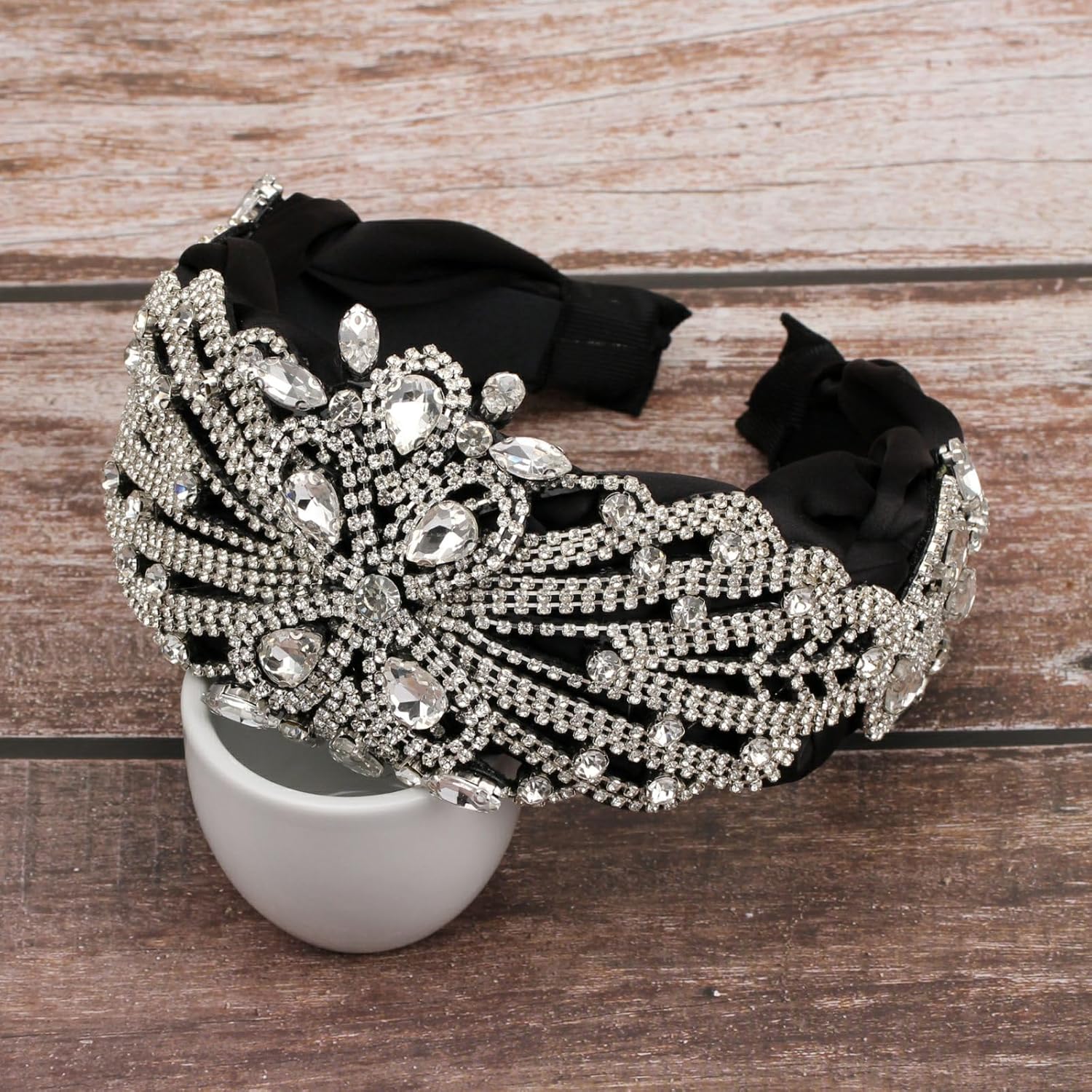 Big Wide Crystal Rhinestone Headband for Women Baroque Decorative Hairband Elegant Leaf Flower Hair Accessories (H1119-white)