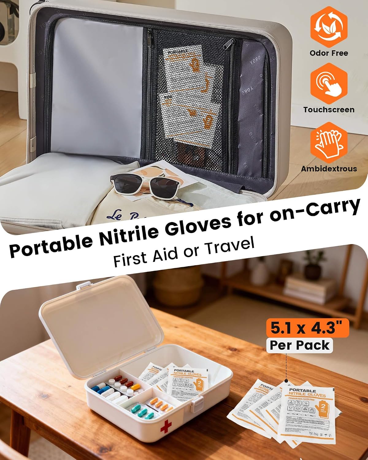 TREEGO Individually Wrapped 5 Mil Nitrile Gloves | Latex Free Powder Free Disposable Nitrile Gloves