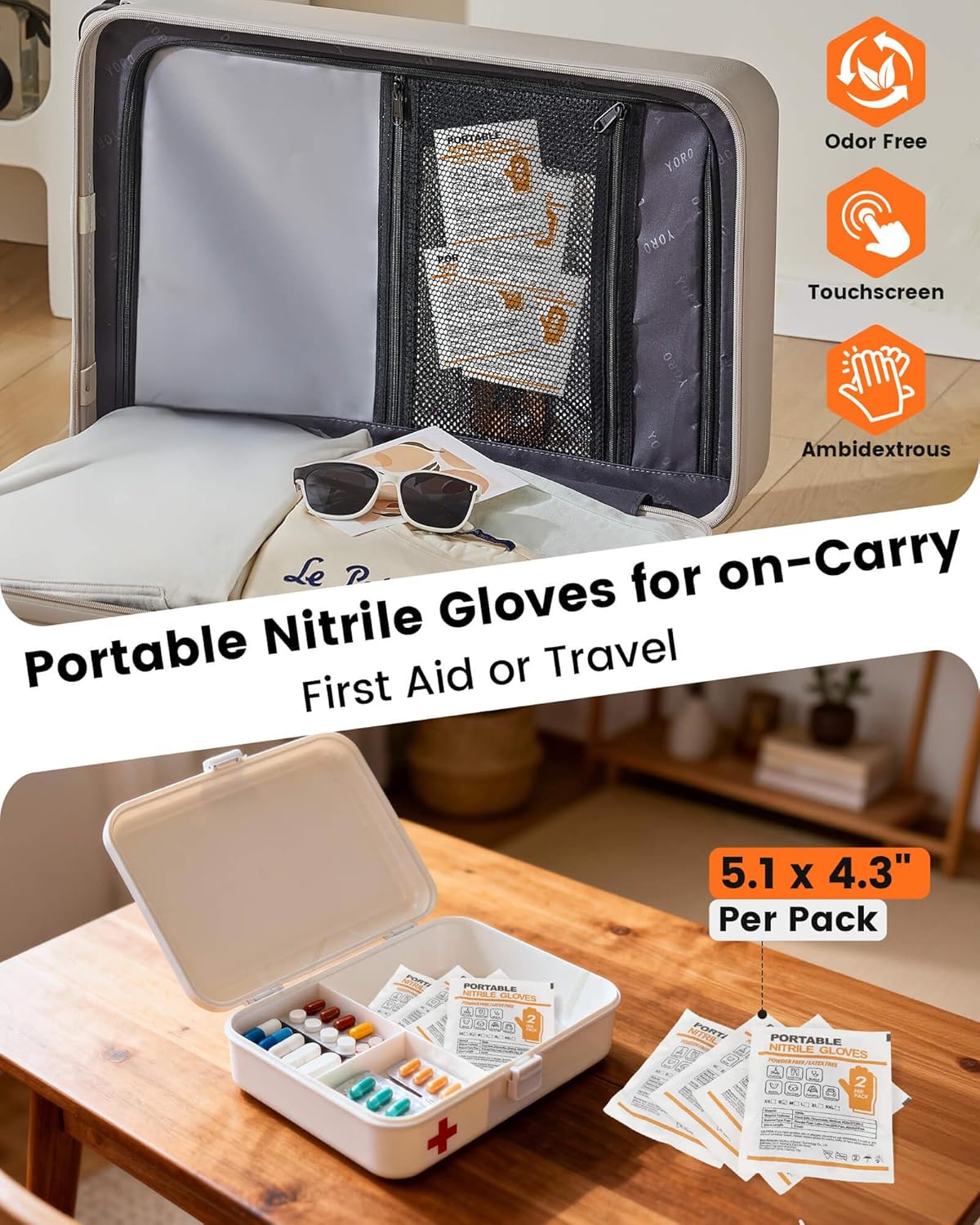 TREEGO Portable 5mil Black Nitrile Gloves Large, Individually Packed 50 Pairs (100 Count), Latex-Free Powder-Free Disposable Gloves for Food Service, Janitorial & Medical Use