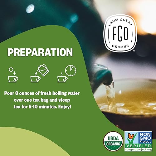 Vista 205 de FGO Té de menta orgánico, 100 unidades, bolsitas de té ecológicas, sin cafeína, el embalaje puede variar (paquete de 1)