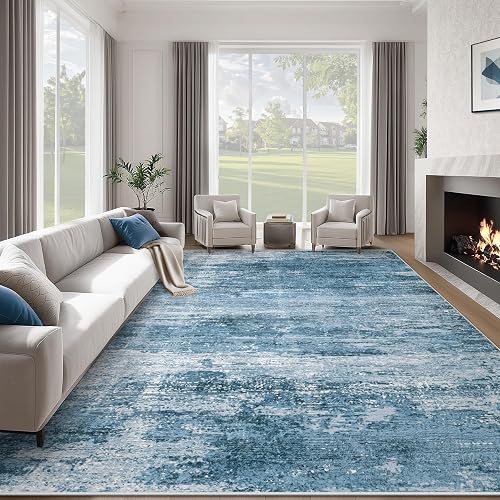 losbulake 8x10 Washable Abstract Rug (Dark Blue)
