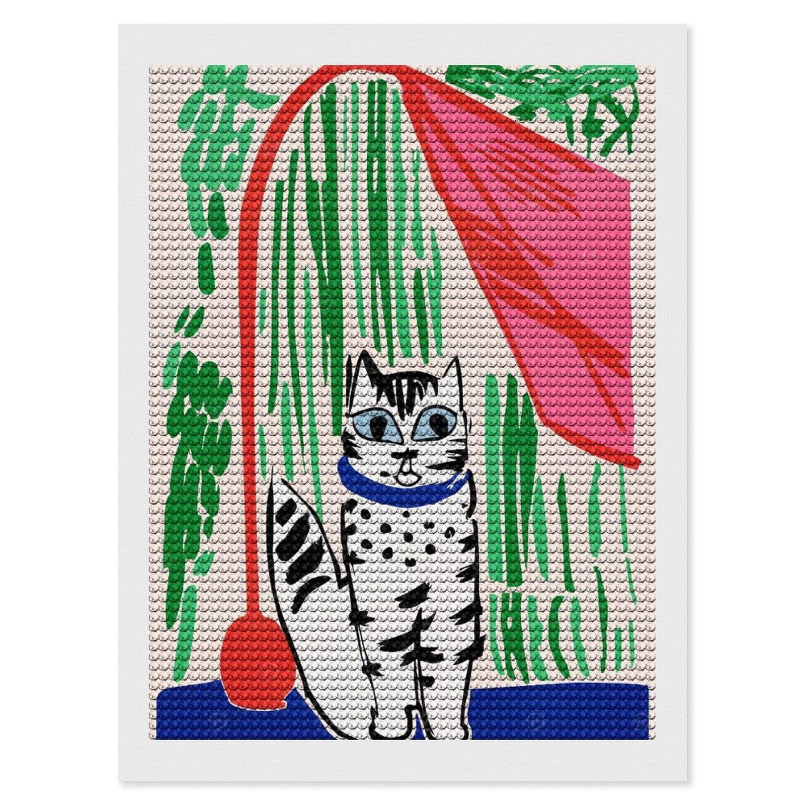 Junmoney Smol Cat Painting Round Drill Diamond Painting 12"x16", Satisfying Creative Project, Complete Accessories, Printed Canvas