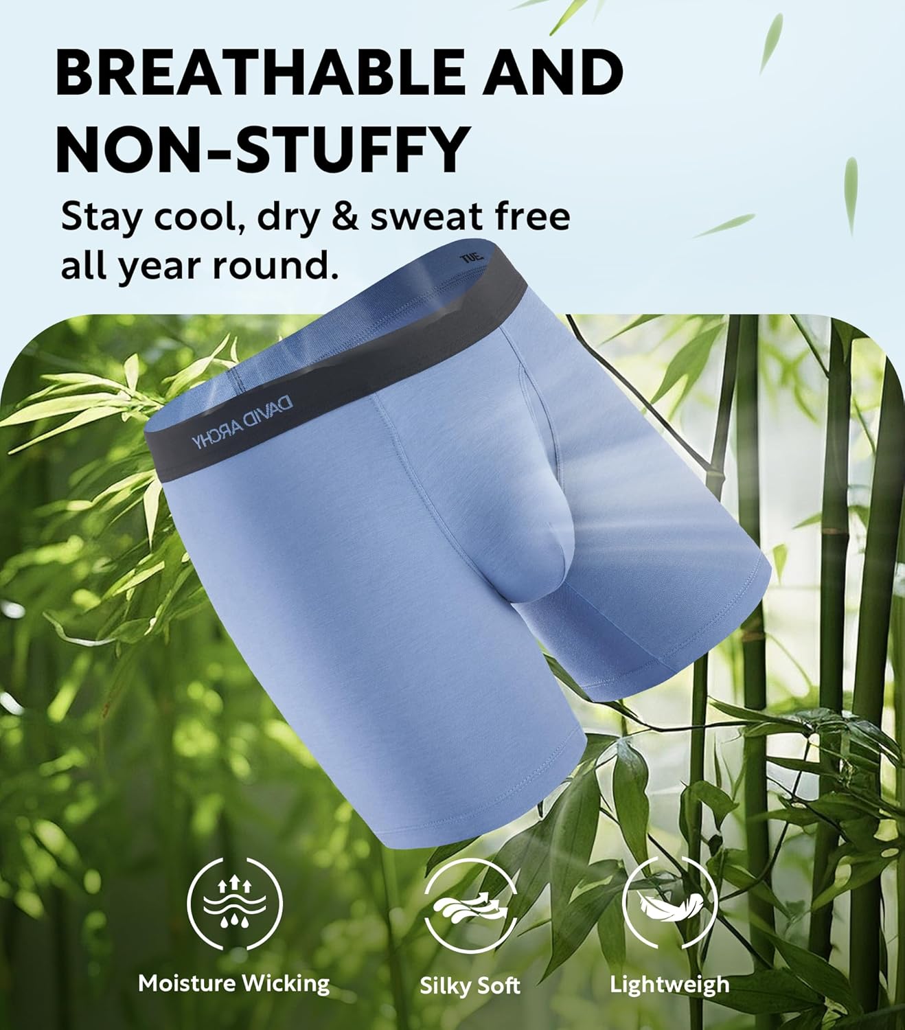 DAVID ARCHY Mens Underwear Rayon Made from Bamboo 7-Pack, Wicking-Moisture & Cool Boxer Briefs with Support Pouch - Image 3