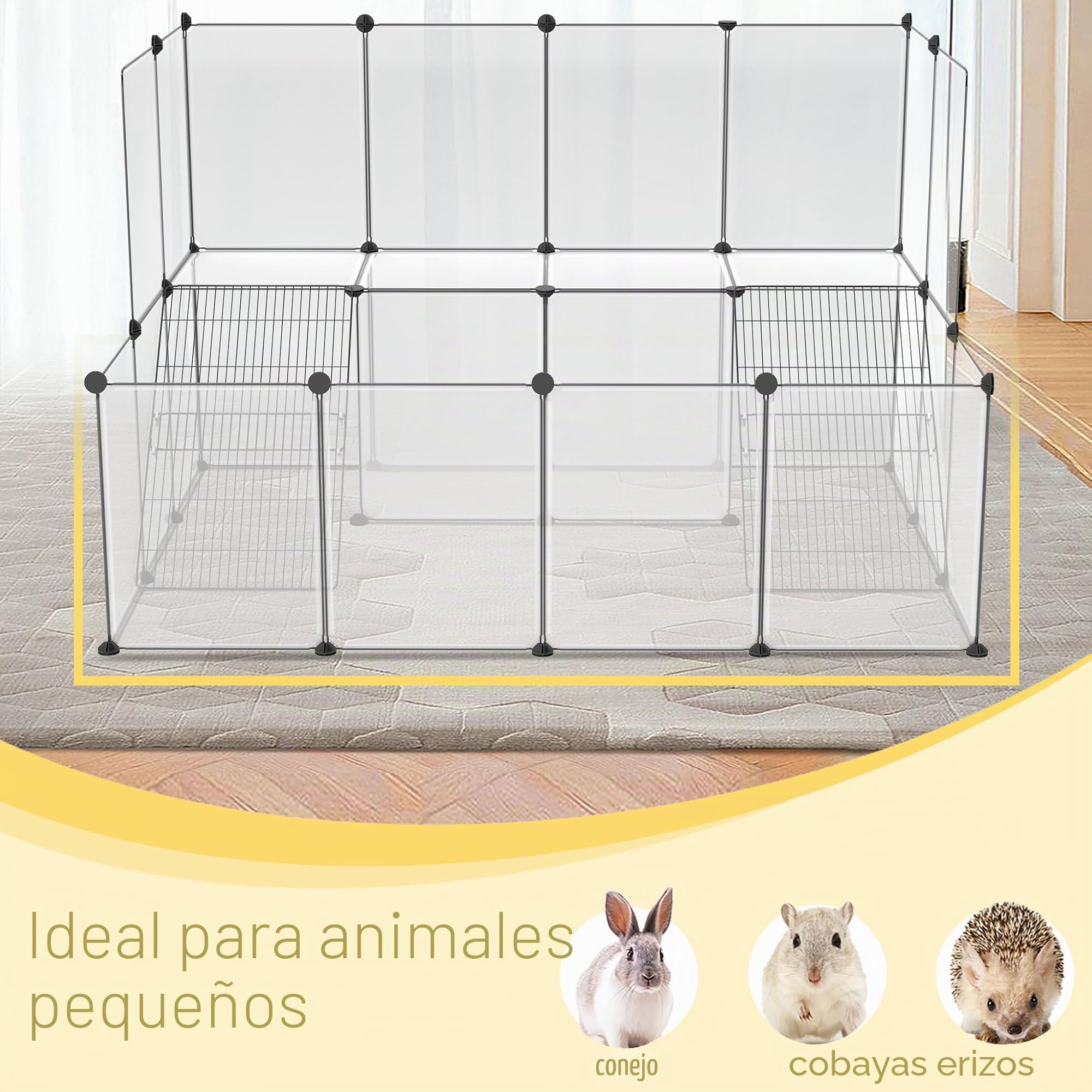NAIZY Parque al aire libre, 26 unidades, 143 x 108 x 93 cm, color blanco, para animales pequeños, 35 x 45 cm, por pieza, ampliable para conejos, con escalera de rejilla