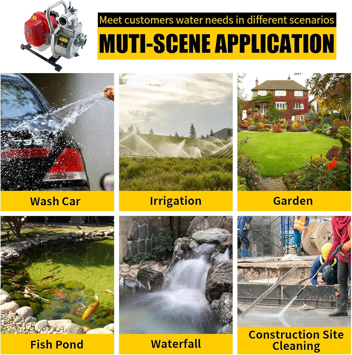 1.6HP 2 Stroke Gas Gasoline Water Pumps,1.0" Inch 1.25KW Petrol Water Transfer High Pressure Pump, 52CC Trash Pump 8500RPM Air Cooling Single-cylinder for Irrigation Pool