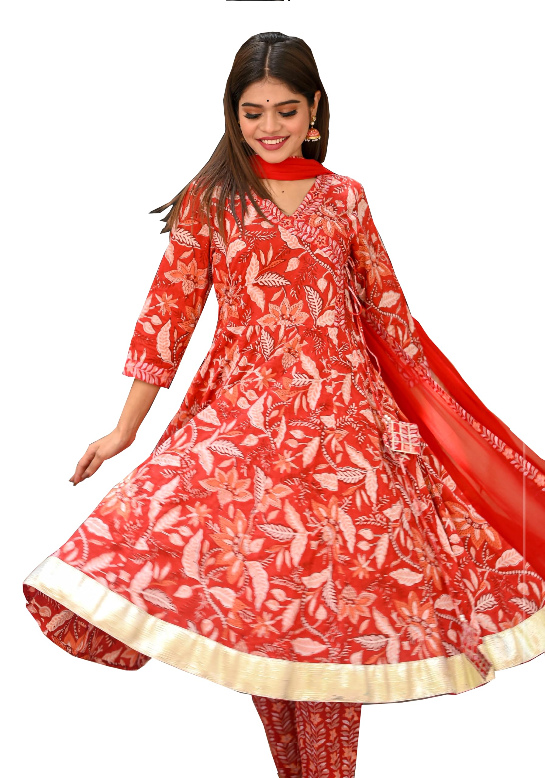 PARTHVIWomen Anarkali Floral Printed Kurta and Pant Set with Dupatta | Ethnic Set | Dupatta Set | Suit Set | Kurta Set | Wedding Suit Set