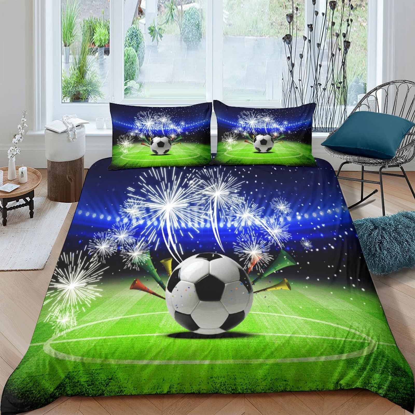 Ctjqhvkz Style-6 3D Printed Football Stadium Fitted Sheet Microfiber Soft Anti-Slip Soccer Fireworks Mattress Cover For Bedroom Decor Single（135X200cm）