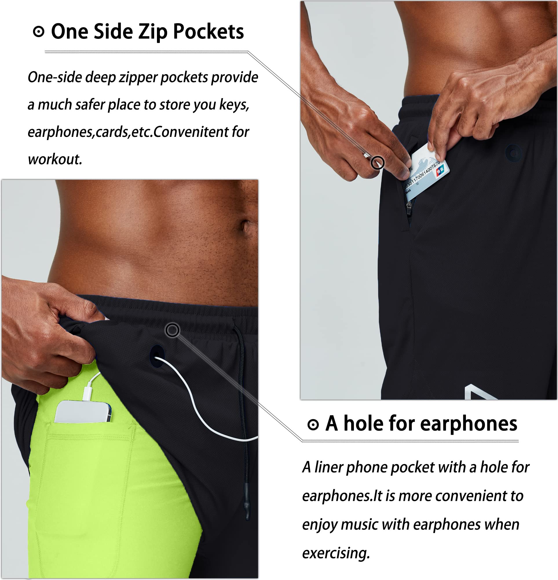 Pinkbomb Pantaloncini da uomo 2 in 1 per corsa, allenamento in palestra, ad asciugatura rapida e con tasca per cellulare