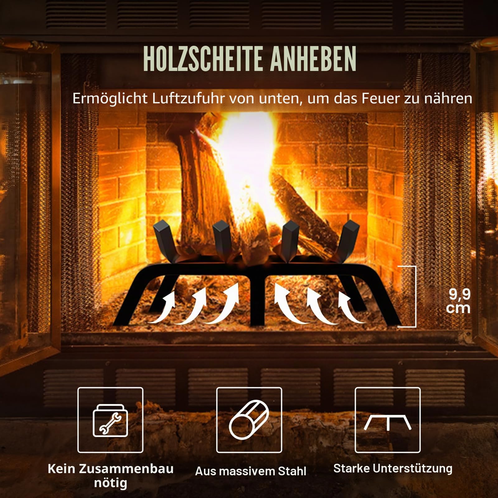 VEVOR Kaminrost, 46x18x10cm Feuerbock für Kamin mit 6 Stützbeinen, 19 mm pulverbeschichtete Stahlstangen, Feuerrost, Kaminholzrost, Ofenrost, Brennholzhalter für Innen- & Außenkamine
