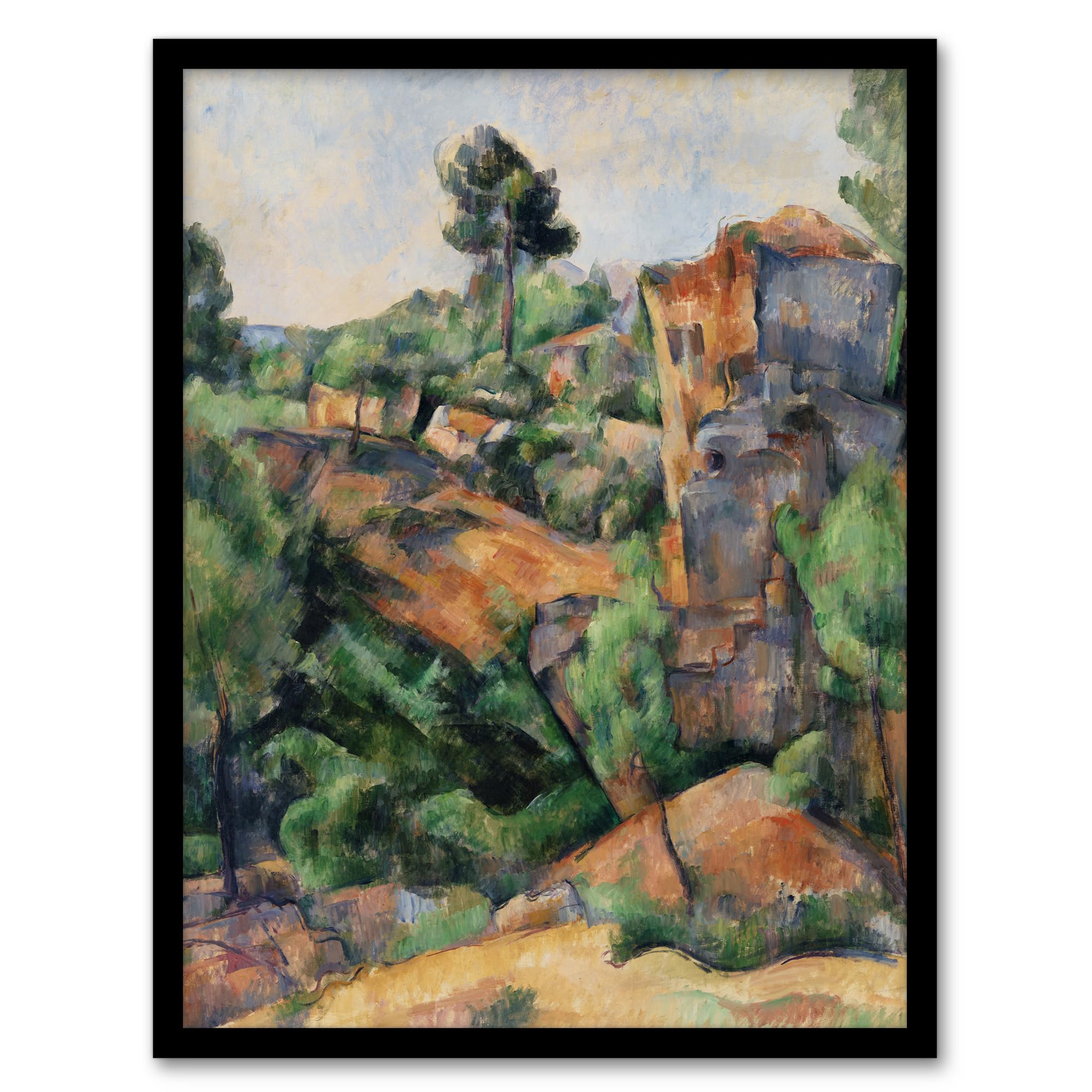 Artery8 Bibemus Quarry Cubist Landscape By Paul Cezanne Framed Wall Art Print A4 : Cubist landscape evoking structure and movement, perfect for study or creative workspace