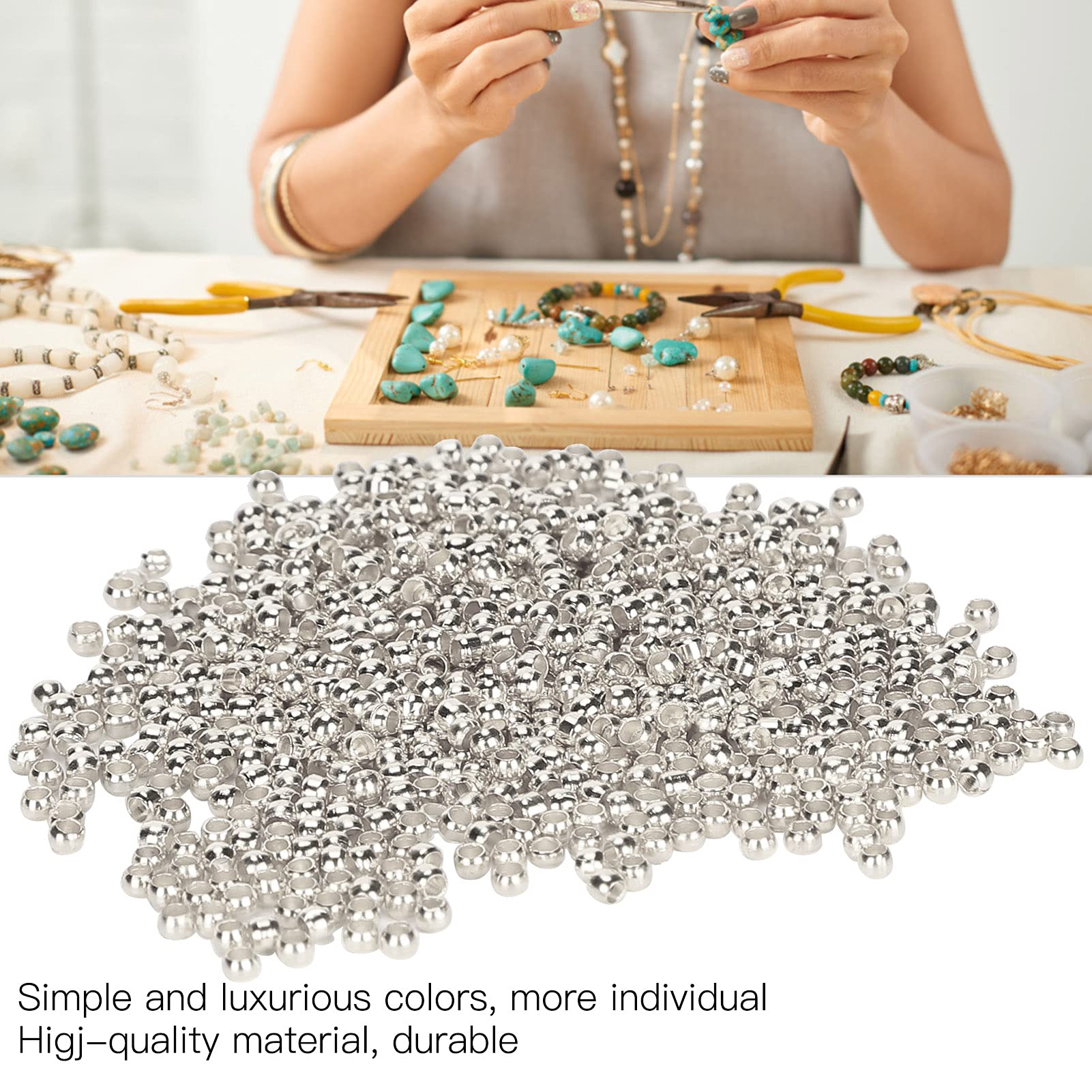 500 Stks Crimp Kralen Losse Kralen Ronde Spacer Stopper Verspreid Bal voor Ketting Armband Oorbel DIY Sieraden Maken Accessoires (Goud