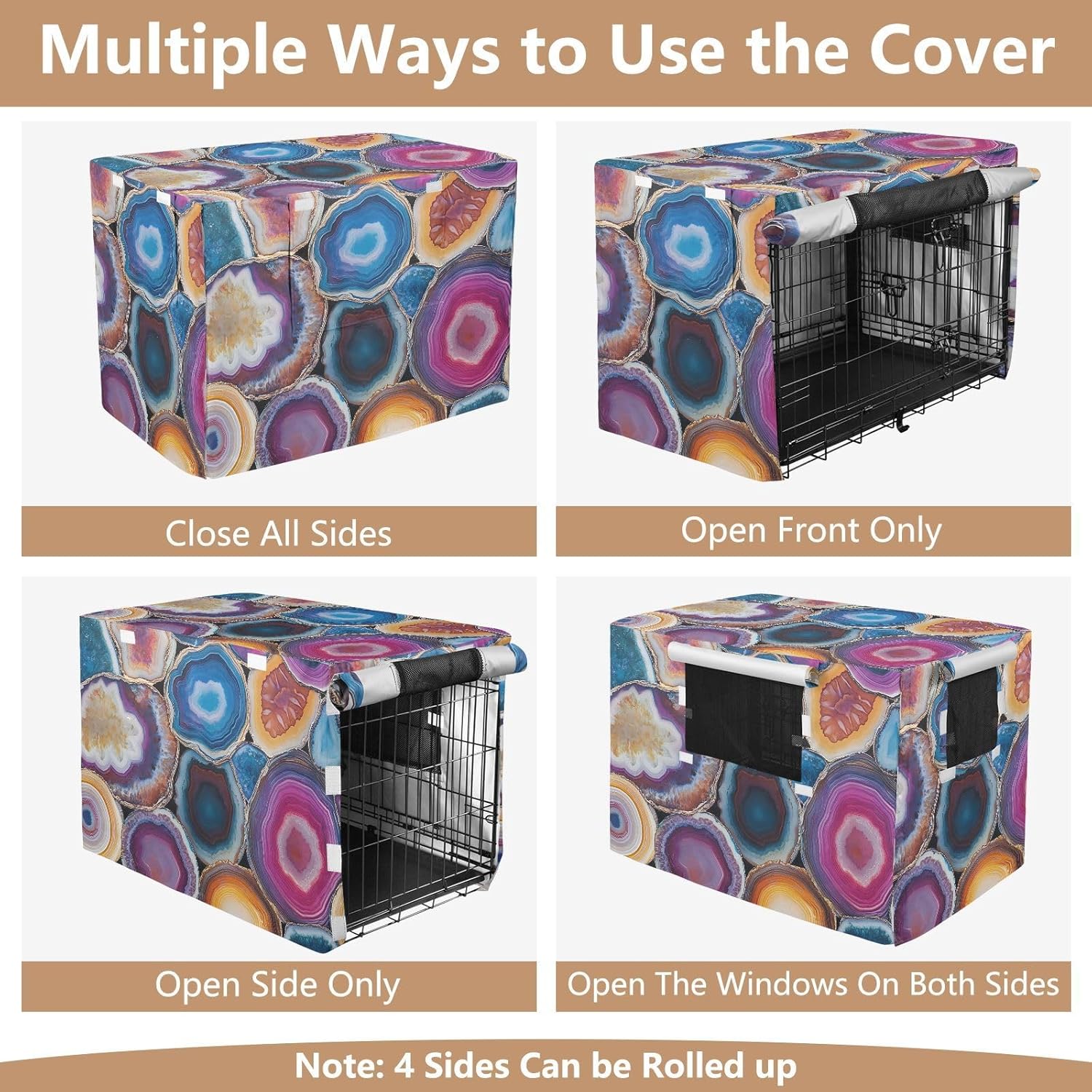 Colorful Agate Slices Dog Crate Covers Universal Size Fit, Crate Cover for Dog, Large