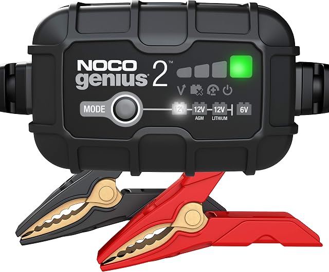 NOCO GENIUS2UK, 2A Smart Car Charger, 6V and 12V Portable Heavy-Duty Battery Charger Maintainer, Trickle Charger and Desulfator Conditioner for AGM, Leisure, Lithium, Motorbike and Caravan Batteries