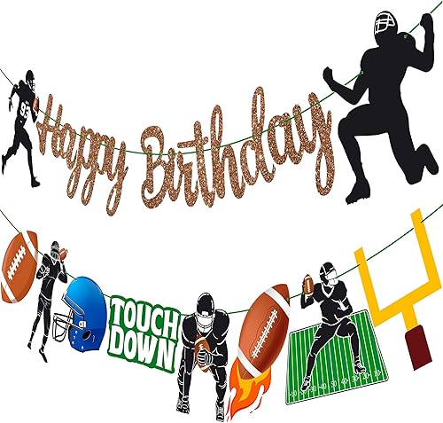 Pancartas de fútbol con temática de cumpleaños con temática de fútbol, decoración de fiesta de cumpleaños de jugador de rugby, 2 piezas, decoración