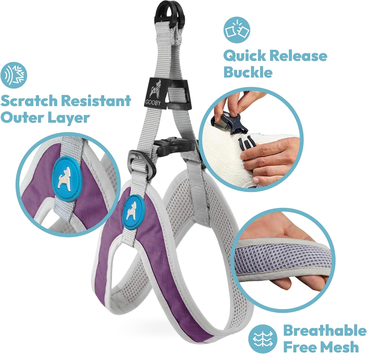 Size S Gooby Simple Step in III Harness - Purple, Small - Small Dog Harness with Scratch Resistant Outer Vest - Soft Inner Mesh Harness for Small, Medium Dogs