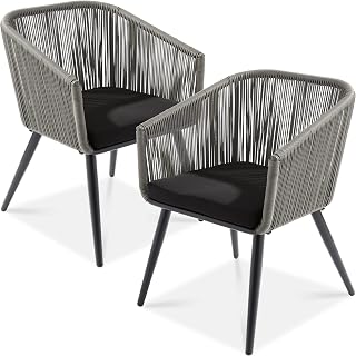 Best Choice Products Set of 2 Patio Dining Chairs, Outdoor Seating Set for Backyard, Poolside, Balcony, Indoor Use w/Woven Wicker Design, 250lb Weight Capacity - Gray/Black