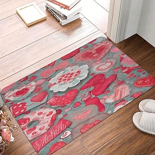Hearts Hearts Valentines Non Slip Polyester Door Mat Absorbent Washable Indoor Entryway Dirt Resistant Mat 24X16Inch