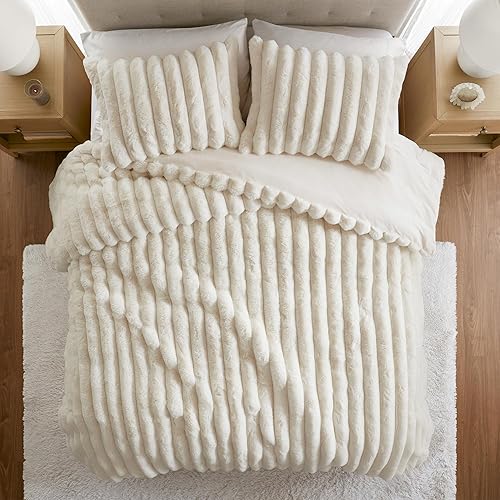 Miniatura 2 de Madison Park Juego de edredón reversible de felpa de piel sintética para cama tamaño King, juego de ropa de cama lujoso de terciopelo acanalado para