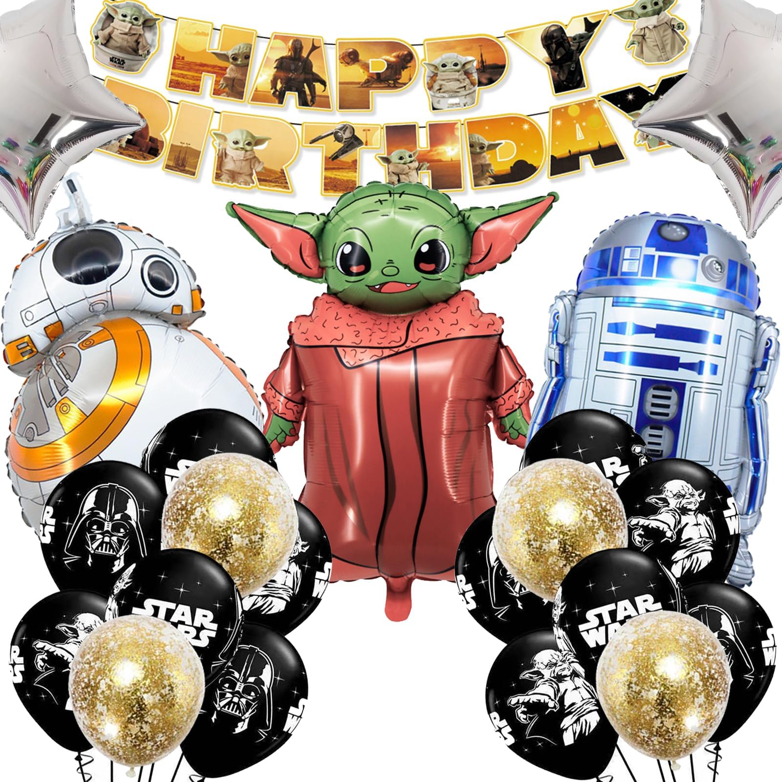 25 Pcs Star Party Supplies Kit, Space Themed Birthday Decorations for Boys, Includes "Happy Birthday" Banner/Alien Foil Balloons/Latex Balloons, for Kids Party Decorations