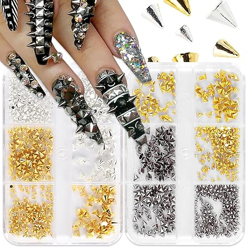 SILPECWEE 2 Boxes Punk Cone Spike Nail Studs 3D Goth