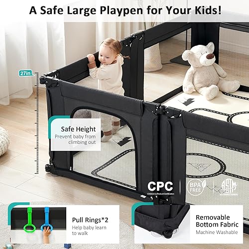 Miniatura 5 de Doradotey - Corralito para bebés y niños pequeños, con forma y tamaño ajustable, con valla plegable para interiores, patio central de juegos, malla