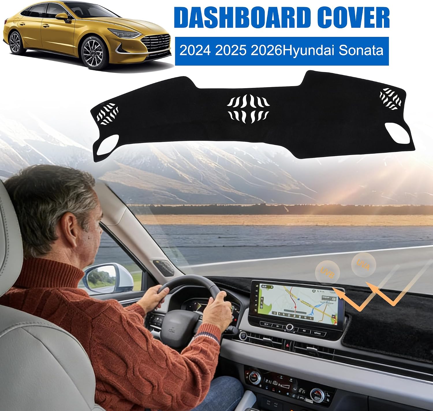 YYCKE Dash Cover Mat Custom Fit for 2024 2025 2026 Hyundai Sonata Accessories Dashboard Pad Carpet Protector