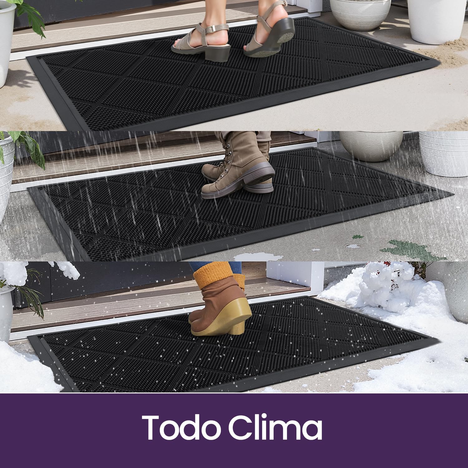 DEXI Felpudo Exterior Antideslizante 43 x 90 cm, Alfombra de Entrada Resistente para Puerta, Absorbente de Suciedad y Impermeable, Fácil de Limpiar, Negro