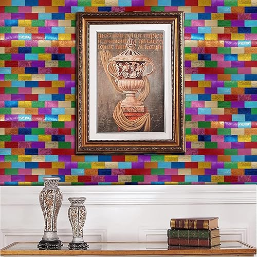 Miniatura 6 de XUANINY Azulejos de 11 hojas para salpicaduras de despegar y pegar, superficie de aluminio de metro, adhesivo de pared de color arcoíris para sala